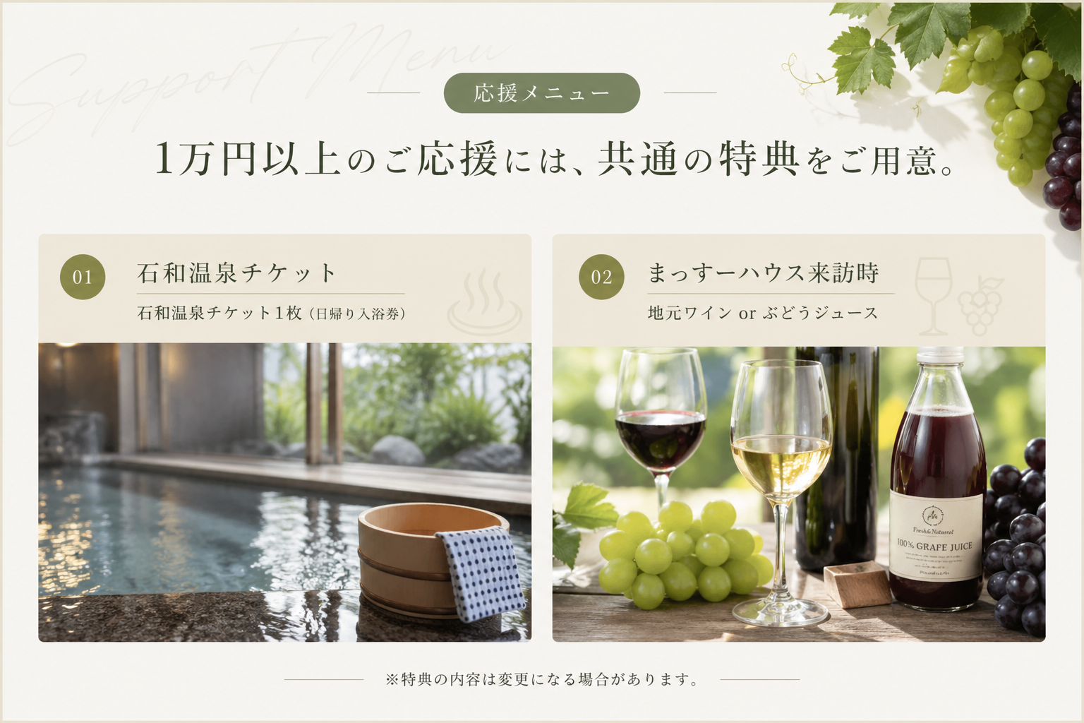 応援メニュー 共通特典